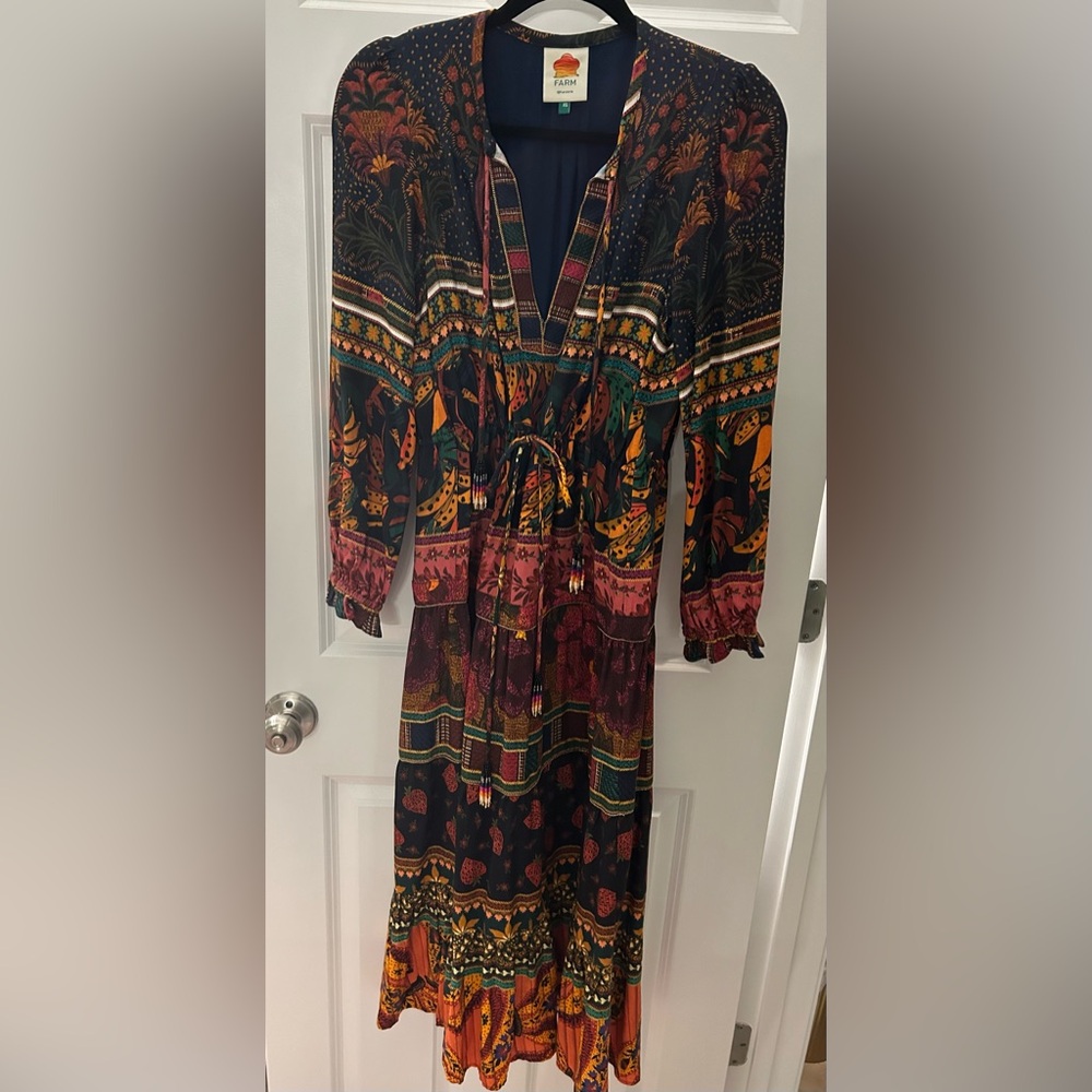 Farm Rio long sleeve drawstring waist midi dress